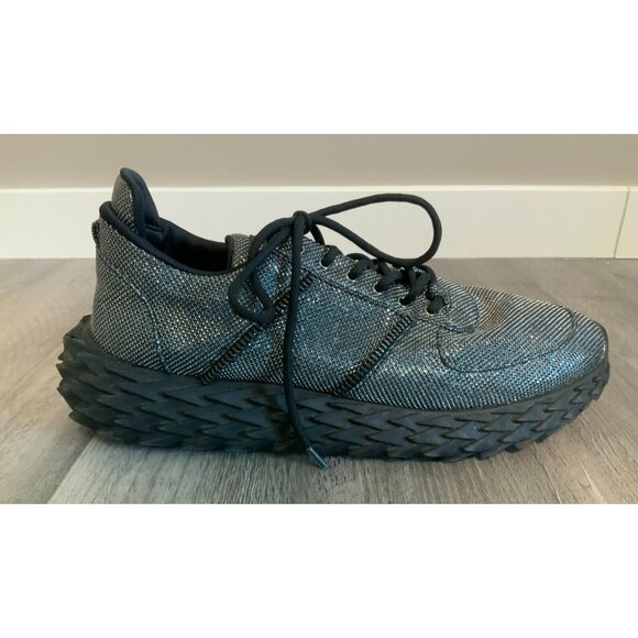 Giuseppe Zanotti Men's Silver Oliver Urchin Low Top Lace-Up Sneakers Size 45/ 12